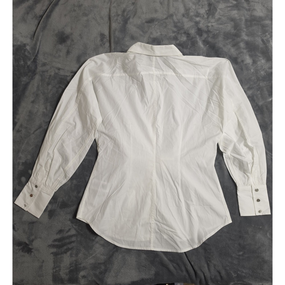 Ralph Lauren Black Label Business Tie Front White Cotton Button Up Shirt Women M - Picture 6 of 12